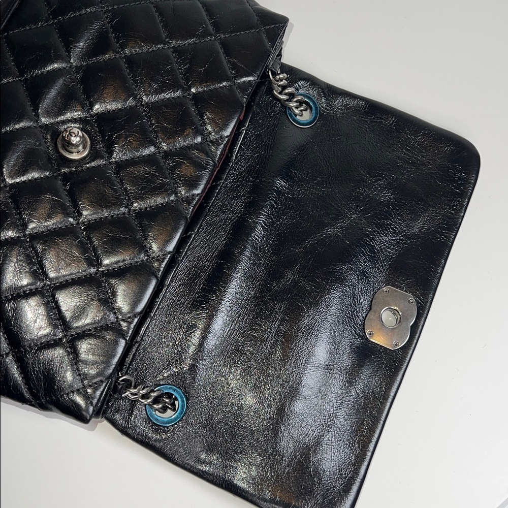 ❤️NWT CHANEL CC FLAP BAG IN BLACK AGED CALFSKIN LEATHER W/ RUTHENIUM HARDWARE - Picture 13 of 17